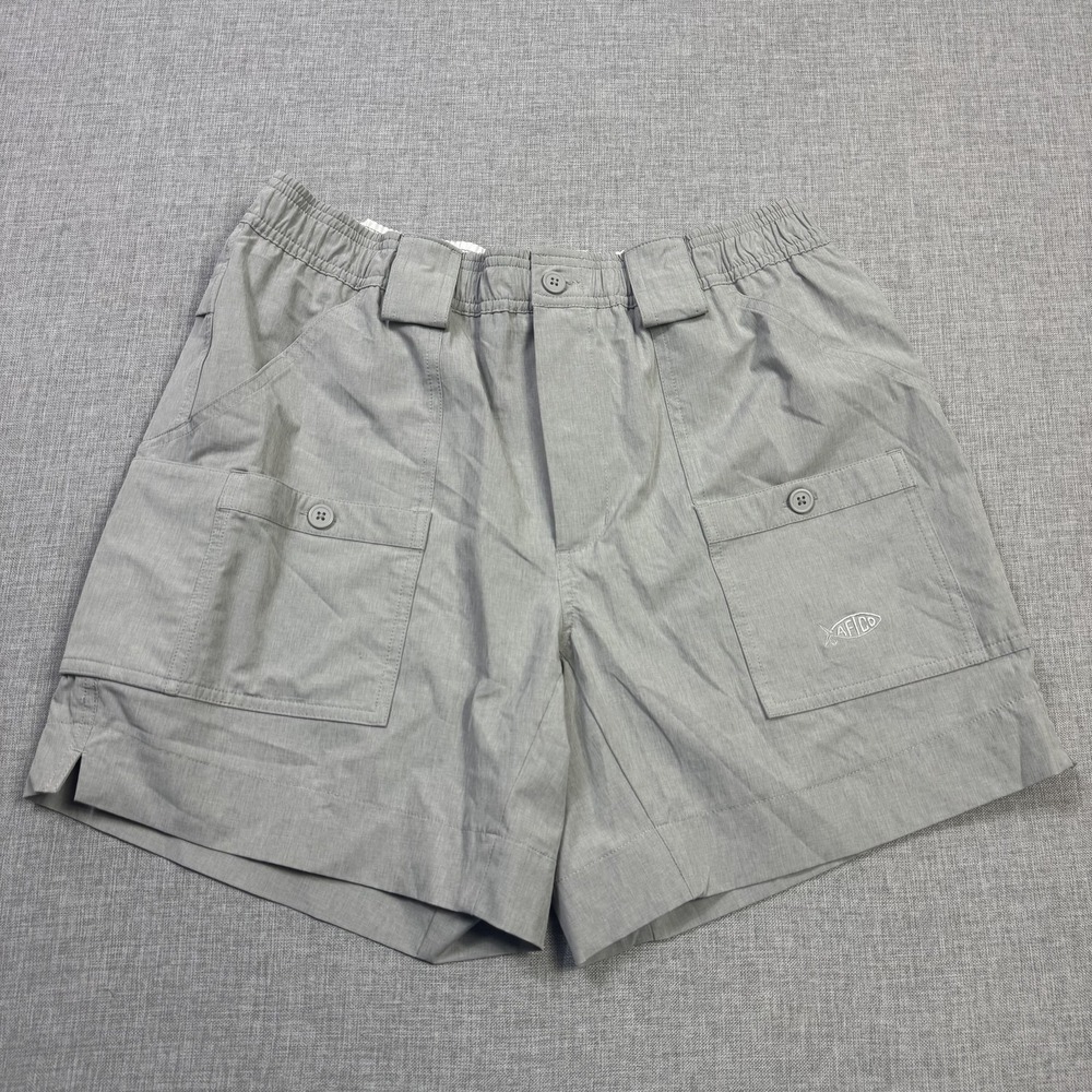 AFTCO Cargo Fishing Shorts Mens 34 Gray Polyester Spandex Elastic Waist